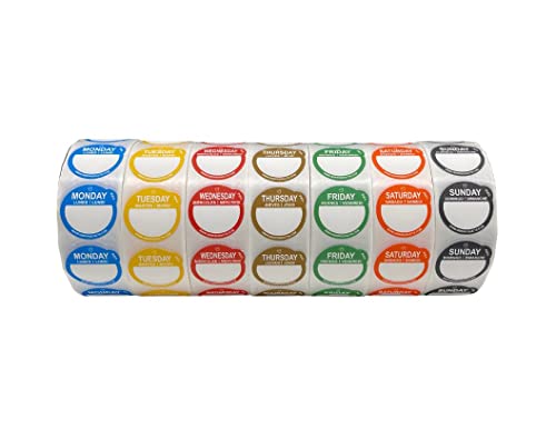 QSRProducts Removable Day Label - 1 inch - Peel Tab - Week (Mon-Sun) (7000 Stickers) - Food and Restaurant Day Dots - FIFO - Inventory Management Labels - Meal Prep Stickers - Gift Tags