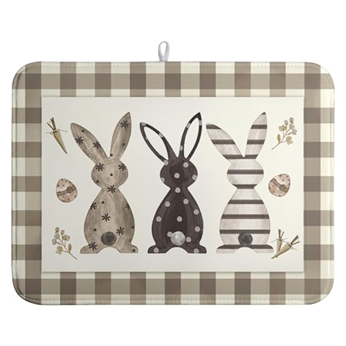 Easter Dish Drying Mat for Counter Bufflao Plaids Bunny Dish Mat Cute Rabbits Eggs Carrot Absorbent Microfiber Dish Draining Mat Reusable Dishes Pad Large 18x24 In - color: Easter Rabbit Bunny, size: 18" x 24"