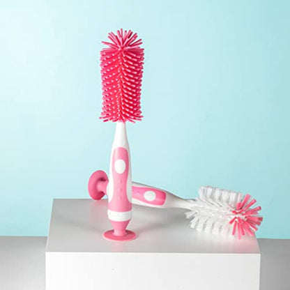 Chemimoso Multifunctional Cleaning Brush, Baby Bottle Brush, Bottle Brush Cleaner, Rotate the Suction Cup to Obtain the Small Bristle Brushes, Set Z, Pink, Silicone and Nylon Brush - color: Pink 1