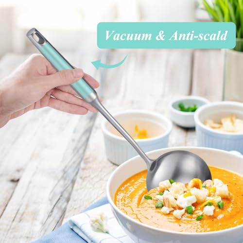 Soup Ladle and Slotted Spoon Set of 2, Metal 316 Stainless Steel Kitchen Ladles Food Strainer, Large Cooking Ladel and Fryer Scoop Kitchen Utensil Set for Stirring Serving Draining Frying - style: 2PCS