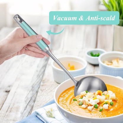 Soup Ladle and Slotted Spoon Set of 2, Metal 316 Stainless Steel Kitchen Ladles Food Strainer, Large Cooking Ladel and Fryer Scoop Kitchen Utensil Set for Stirring Serving Draining Frying - style: 2PCS
