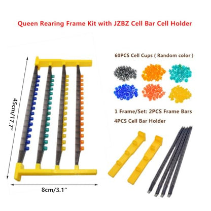 Queen Rearing Kit with 15 Cell Cups & Frame Holder - Color-Coded Plastic Grafting Kit for Beekeeping Supplies
