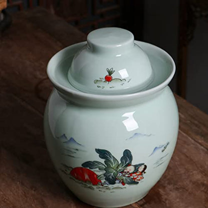 ZHOUXIAO Pickle Jar Ceramic Jar with Lid,Traditional Chinese Fermentation Kit Crock with Water Seal Airlock Lid, Fermentation Jar for Pickles,Kimchi,Sauerkraut,Kombucha Jar 3.5KG