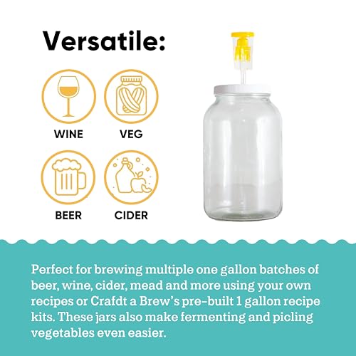 Craft A Brew - For Home Brewing Beer, Wine, Cider, and More - Includes Two 1 Gallon Glass Fermenter Jars, Lids, and Airlocks - Fermentation Jar 2-pack