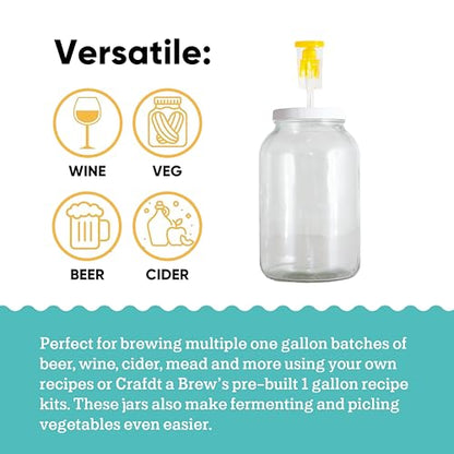 Craft A Brew - For Home Brewing Beer, Wine, Cider, and More - Includes Two 1 Gallon Glass Fermenter Jars, Lids, and Airlocks - Fermentation Jar 2-pack