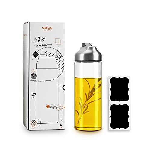 Aelga Olive Oil Dispenser Bottle - Glass Oil Dispenser - Dispenser Bottle for Kitchen with Stainless Steel Spout - color: Silver, style: 14OZ Set of 1