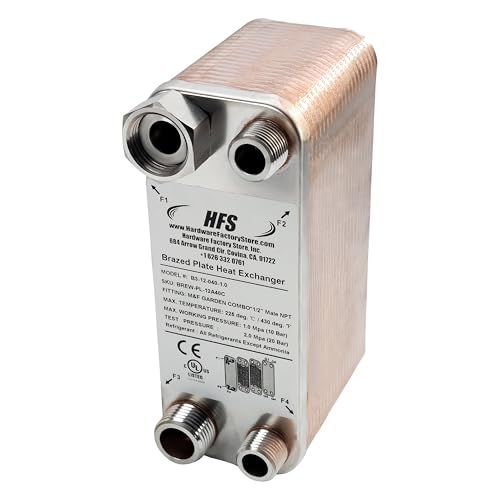 HFS(R) 40-Plate Stainless Steel 304 Homebrew Beer Wort Chiller Heat Exchanger, 7.5" x 2.9", M&F GARDEN COMBO x 1/2" MALE NPT, Quick Beer Cooling System (7.5'' 2.9''/40 plate, MF Combo x 1/2" NPT) - size: 7.5'' 2.9''/40 plate, MF Combo x 1/2" NPT