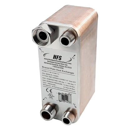 HFS(R) 40-Plate Stainless Steel 304 Homebrew Beer Wort Chiller Heat Exchanger, 7.5" x 2.9", M&F GARDEN COMBO x 1/2" MALE NPT, Quick Beer Cooling System (7.5'' 2.9''/40 plate, MF Combo x 1/2" NPT) - size: 7.5'' 2.9''/40 plate, MF Combo x 1/2" NPT