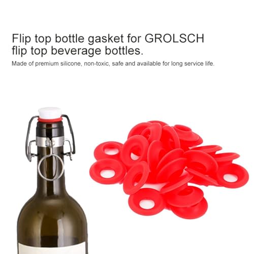 25 Pack Red Silicone Grolsch Gaskets for Swing Top Bottles, Home Brewing Replacement Seals for Beer Soda Fermentation
