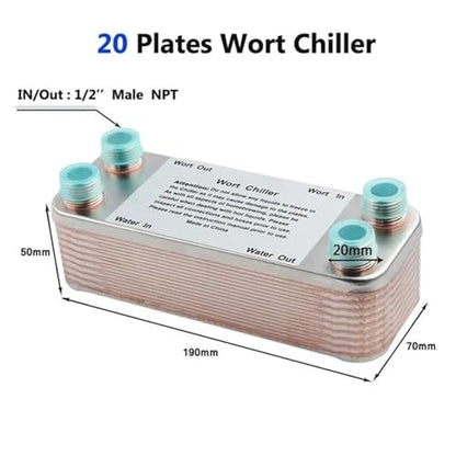 20 30 40 Plates Wort Chiller Heat Exchanger Stainless Steel Homebrew Beer Cooler Counterflow Chiller Brazed Plate Heat Exchanger(20P) - color: 20P
