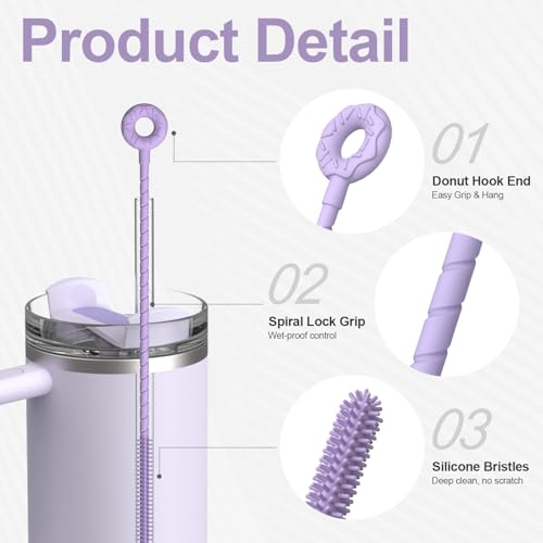 YOTIME Silicone Straw Cleaner Brush, 2 Pcs Reusable Straw Brush(6mm+9mm) for Cleaning Narrow & Wide Straws, Tumblers, Purple - color: Purple