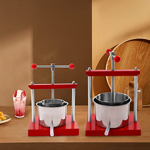 Stainless Steel Manual Fruit Wine Press with T-Handle & Strainer Bag, Cheese Tincture Vegetable Press Juicer for Apple Grape Lemon Juice, Cider, Olive and Honey, Home Kitchen Use (1.6Gal) - size: 1.6Gal