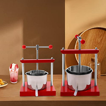 Stainless Steel Manual Fruit Wine Press with T-Handle & Strainer Bag, Cheese Tincture Vegetable Press Juicer for Apple Grape Lemon Juice, Cider, Olive and Honey, Home Kitchen Use (1.6Gal) - size: 1.6Gal