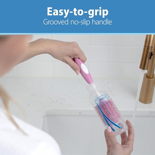 Dr. Brown's Drying Tower, Stand-Up Rack with Soft Touch No Scratch Baby Bottle Cleaning Brush, Pink