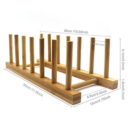 Bamboo Wooden Plate Racks Dish display Holder Kitchen Storage, Pack of 4 | Cabinet Organizer for Dish / Plate / Bowl / Cup / Pot Lid / Cutting Board/ Book (vertical) - size: Pack of 4
