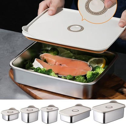 Stainless Steel Food Storage Containers with Airtight Lids Set, Leakproof Meal Prep Containers, Airtight Kimchi Containers Reusable, Stackable/Oven/Dishwsher/Freezer Safe 600ML