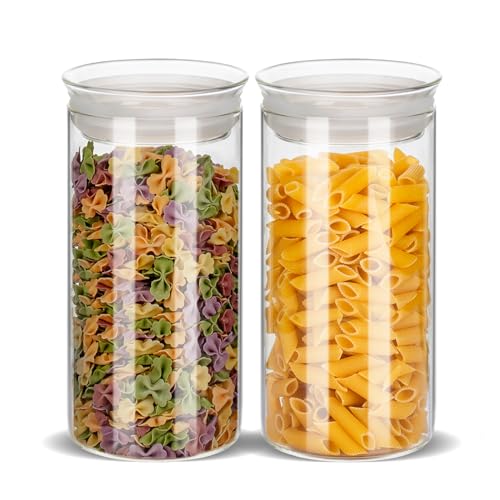 ZENS Modern Glass Food Storage Jars Set of 2, 50oz Clear Glass Canisters with Airtight Lids, Large Container for Kitchen Pantry Pasta, Sugar, Flour, Coffee, Pasta, Tea - size: 9-50oz 2Pack