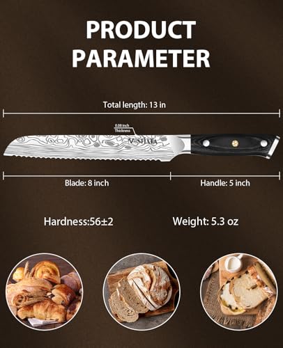 MOSFiATA Bread Knife 8” Ultra Sharp Serrated Knife, German High Carbon Stainless Steel EN1.4116 Bread Slicer with Bread Lame, Micarta Handle, For Bread, Cake, Bagels - style: 8 inch bread knife