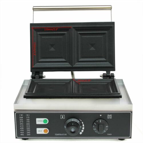 Commercial Electric Sandwich Machine, 110V 1500W Double-side Sandwich Press Grill, Breakfast Sandwich Toaster Grilled Cheese Maker w/Non-Stick Coating, Stainless Steel, for Restaurant Party Food Stall