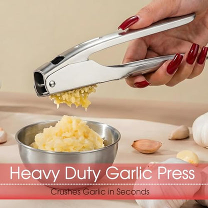 Garlic Press Heavy Duty Mincer and Peeler Set, Rust Proof 304 Stainless Steel Garlic Crusher, Easy-Squeeze Nut Ginger Chopper, Dishwasher Safe Kitchen Gadget - color: Blue