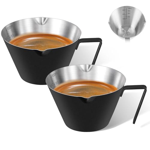 2 Pcs Stainless Steel Espresso Cups with Handle, Double Spout Metal Measuring Cup with Dual Scale, Espresso Shot Cup with V-Shaped Mouth, 3.4oz/100ml (Black) - color: 05_ Black 2pc
