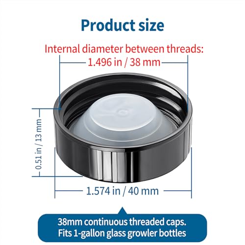 12 Pcs 38mm Growler Caps, Beer Bottle caps Compatible with 1/2 Gallon and 1 Gallon Glass Gallon Jugs Replacement, Black - color: Black 12 Pcs