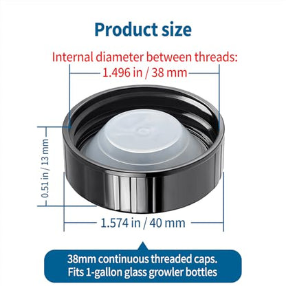 6 Pcs 38mm Growler Caps, Beer Bottle caps Compatible with 1/2 Gallon and 1 Gallon Glass Gallon Jugs Replacement, Black - color: Black 6 Pcs
