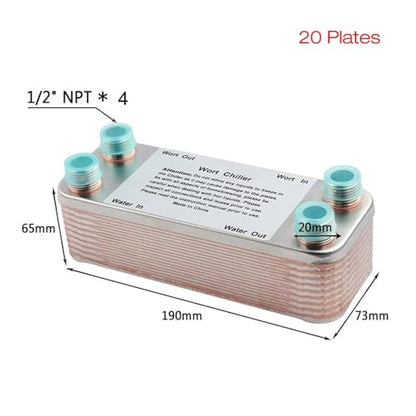 20/30/40 Plates Heat Exchanger Wort Chiller, Stainless Steel Counterflow Chiller Homebrew Beer Cooler Garden Hose Rapid Cooling Robust Construction(20 Plate)