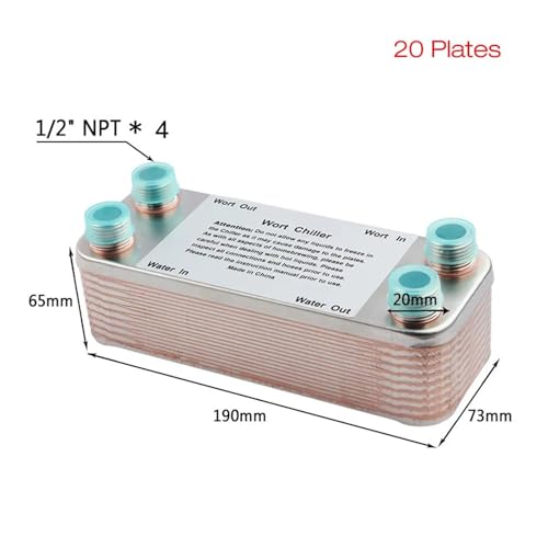 Heat Exchanger, 20/30/40 Plates Heat Exchanger Wort Chiller, Stainless Steel Counterflow Chiller Homebrew Beer Cooler Garden Hose Rapid Cooling(20 plate) - color: 20 plate