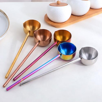 Stainless Steel Hot Oil Ladle, 2pcs Solid Oil Spoon with 10.5 inch Long Handle Pour Spout, 70ml Capacity for Kitchen Cooking Serving Soups and Drizzle Sauces Dishwasher Safe (Gold) - color: Gold
