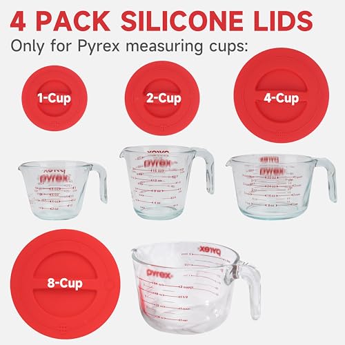 4 Pack Silicone Replacement Lids, Respectively Fits Pyrex 1-Cup, 2-Cup, 4-Cup & 8-Cup Tempered Glass Liquid Measuring Cups, Reusable & Food-Grade, Dishwasher & Microwave Safe (Cups not Included) - size: Lids For 1-Cup & 2-Cup & 4-Cup & 8-Cup