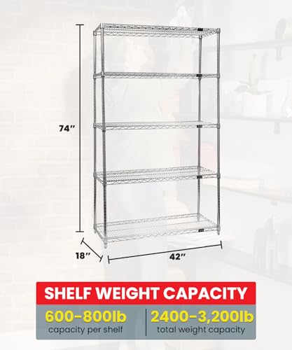 Quantum Storage Systems WR74-1842C Starter Kit Wire Shelves Chrome 4 Shelves 74" H x 42" W x 18" D - size: 74H x 42W x 18D