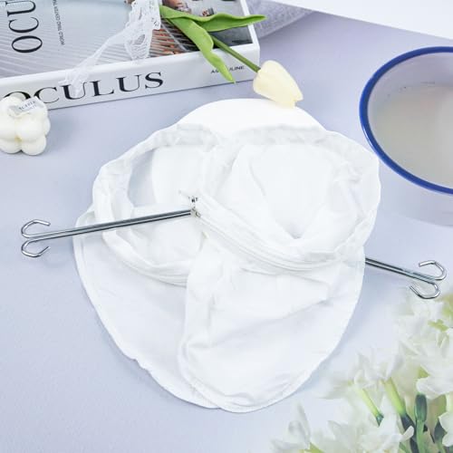 4 Pcs Ultra Fine Mesh Strainer Bags with 2 Pcs Stainless Steel Handle Frame, Reusable Mesh Filter Bag for Filter Juice Nut Milk Coffee Oil and Soup