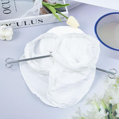 4 Pcs Ultra Fine Mesh Strainer Bags with 2 Pcs Stainless Steel Handle Frame, Reusable Mesh Filter Bag for Filter Juice Nut Milk Coffee Oil and Soup