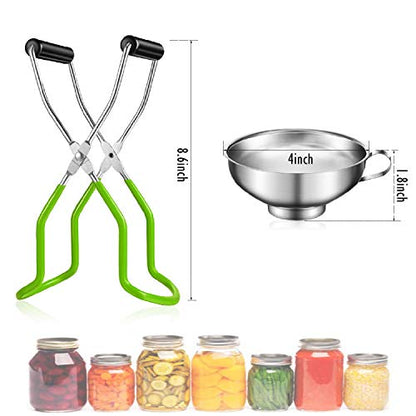 2 Pieces Stainless Steel Canning Jar Lifter Tongs and Canning Funnel with Safe and Secure Grip for Wide Mouth and Regular Jars, Easy to Clean and Dishwasher Safe (Black) - color: Black