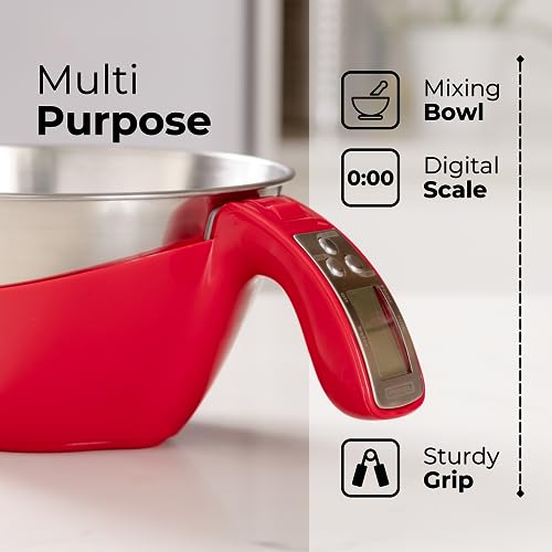 Fradel Digital Kitchen Food Scale with Bowl - 11lb, Grams & Ounces - Removable, Dishwasher-Safe Mixing Bowl - Red - color: Red