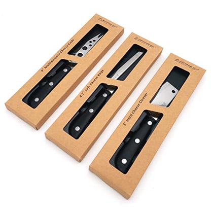 Cheese Knife Set, MATTSTONE HILL Cheese Knives - Soft & Semi Hard Cheese Knife, Soft Cheese Slicer, Cheese Cleaver, Premium Stainless Steel, Black Handle - size: Cheese Knife Set