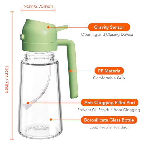 YARRAMATE Olive Oil Dispenser, 2 in 1 Oil Sprayer for Cooking, 16oz/470ml Glass Oil Spray Bottle with Pourer, Food-grade Oil Dispenser and Oil Sprayer for Kitchen, Salad, Frying, BBQ (Black & Green) - color: 07_2Pcs Black&Green