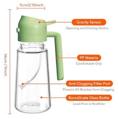YARRAMATE Olive Oil Dispenser, 2 in 1 Oil Sprayer for Cooking, 16oz/470ml Glass Oil Spray Bottle with Pourer, Food-grade Oil Dispenser and Oil Sprayer for Kitchen, Salad, Frying, BBQ (Black & Green) - color: 07_2Pcs Black&Green