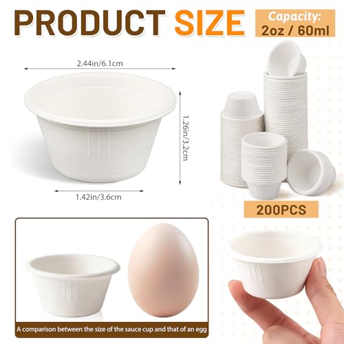 LeonBach 200 Pack 2oz Natural Sugarcane Paper Bowls, Compostable Paper Condiment Snack Sample Tasting Serving Cups Biodegradable Food Containers Small Dipping Cup, White - color: White, style: 2oz-200 Pack