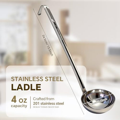 6Pcs 4 Oz Soup Ladle,Stainless Steel Ladle with long Handle,Metal Kitchen Soup Spoon Cooking Utensil for Serving, Stirring, Portioning Kitchen Restaurant Accessories.