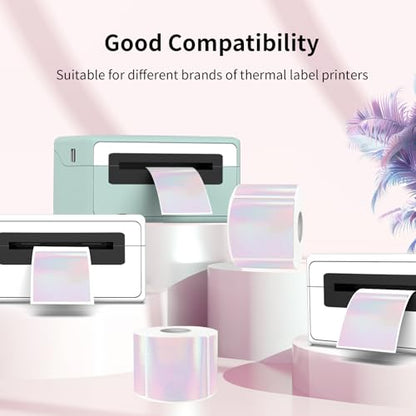 2" x 2" Square Transparent Thermal Labels Stickers, Clear Thermal Labels, Transparent Holographic Pink Direct Thermals Label, Perforation Line Design- 200 Sheets - color: Transparent Pink, size: 2 X 2