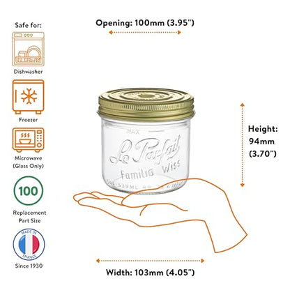 Le Parfait Familia Wiss 16oz (500ml) Wide Mouth Glass Canning Jars – 4PK Made in France, Airtight 2-Piece Lid, Reusable Zero Waste & Eco-Friendly for Kitchen Storage, Meal Prep, Fermentation & Baking - color: 16oz (Set/4)