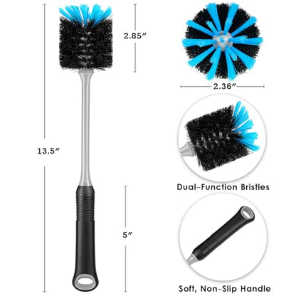 MOSOLAN Water Bottle Cleaning Brush, Long Handle Flexible Scrub Brush for Water Bottles, Glasswares, Mugs, Flasks, Tumblers, Vases, and Kitchen Sink, 2 Pack