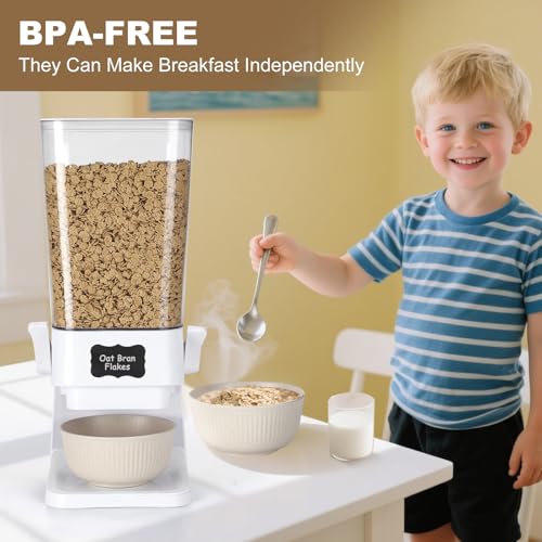 Cereal Dispenser Countertop with Cereal Bowls,16 Labels & Pen, Cereal Containers Storage, Candy Dispenser, Dry Food Dispenser For Pantry - Not Easy to Crush Food (White, 2 Pack) - color: White 2Pack