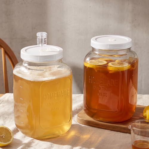 FavorFlavor 2P Glass Fermentation Jar: 1.5 Gallon Container w/Airlock Lid | 5.12in Wide Mouth Mason Jar-Non slip Base-Scale Mark-Glass Container for Sauerkraut/Sourdough Starter/Kombucha/Mead Making