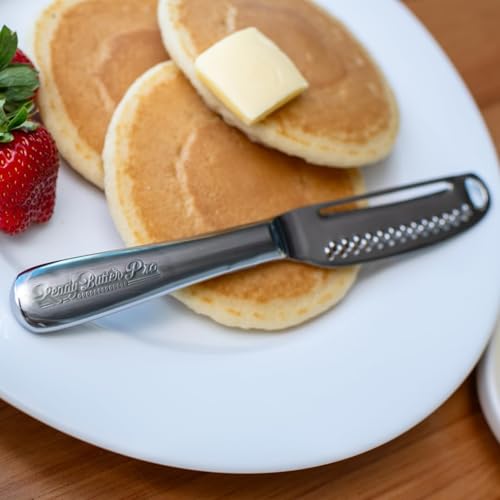 Ready Butter Pro 3-in-1 18/10 Stainless Steel Butter Knife & Cheese Slicer | Balanced 6" handle, beveled edge slices cheese, serrated edge, grate and curl, extra-sharp micro graters, spreads cold butter - style: Ready Butter Pro