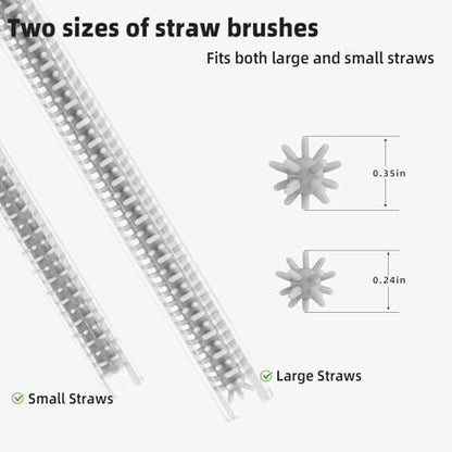 Silicone Straw Cleaner Brush, 4Pcs Reusable Straw Brush Set with Extra-Long Design for Cleaning Thin Metal Straws and Wider Milkshake Straws （6mm+9mm Gray) - color: Gray