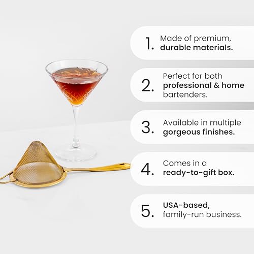 A Bar Above Gold Fine Mesh Cocktail Strainer, 304 Stainless Steel Conical Sieve, Elegant Bartender Tool with Ergonomic Handle for Tea, Coffee, Mixology, Culinary Use, and Double-Straining - color: Gold