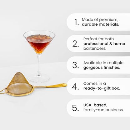 A Bar Above Gold Fine Mesh Cocktail Strainer, 304 Stainless Steel Conical Sieve, Elegant Bartender Tool with Ergonomic Handle for Tea, Coffee, Mixology, Culinary Use, and Double-Straining - color: Gold